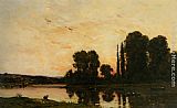 Hippolyte Camille Delpy Famous Paintings - Lavandiere au Soleil Couchant
